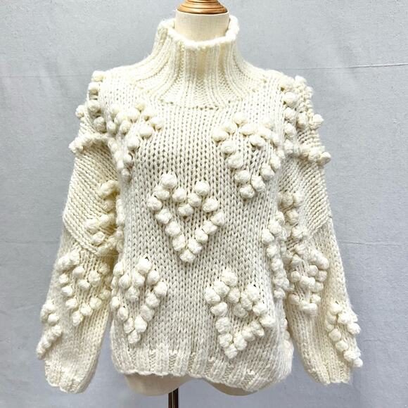 Chicwish Knit Your Love heart pom pom slouchy turtleneck sweater size S/M - Picture 1 of 15